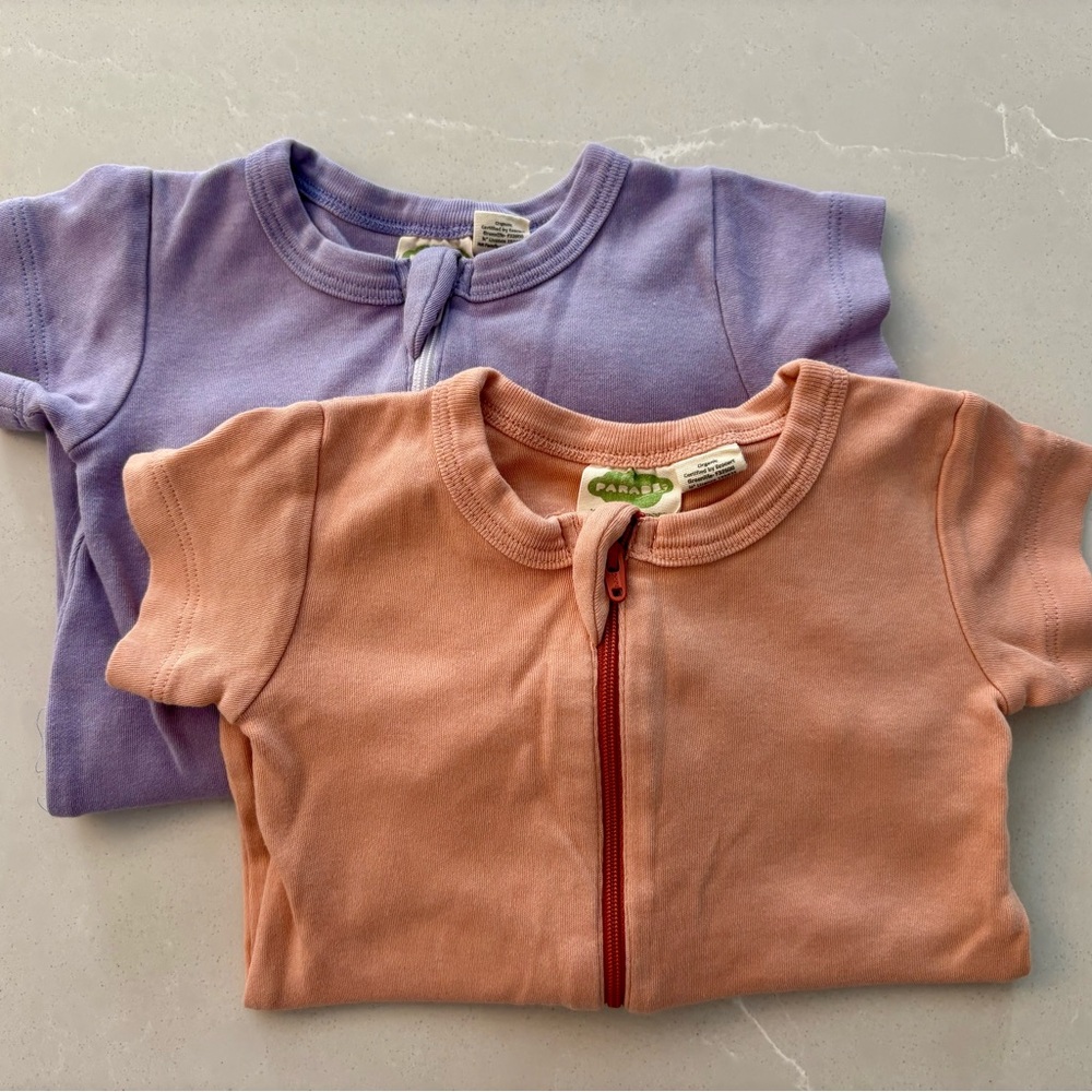Parade Organic 2-Way Zip Rompers - Peach and Lavender, 3-6M